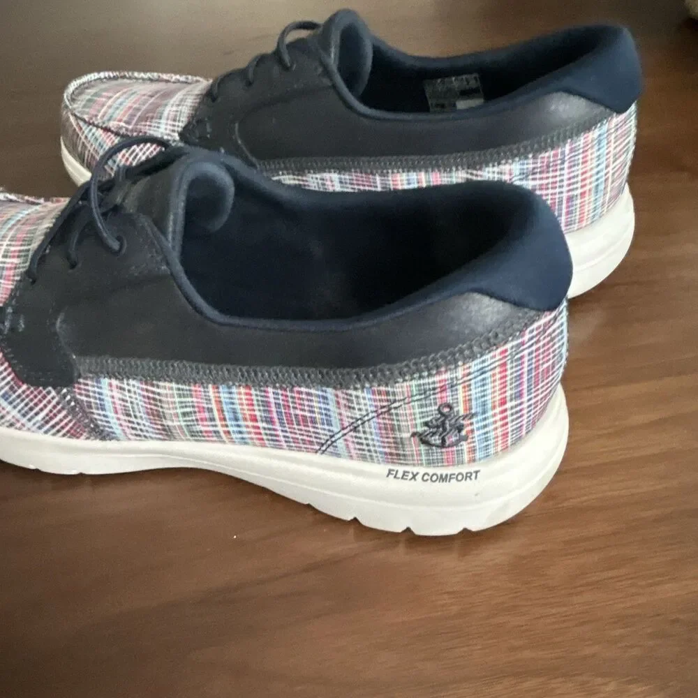 Skechers On-The-Go GOga Mat Comfort Plaid Navy Textile Lace-Up Sneaker 9.5
